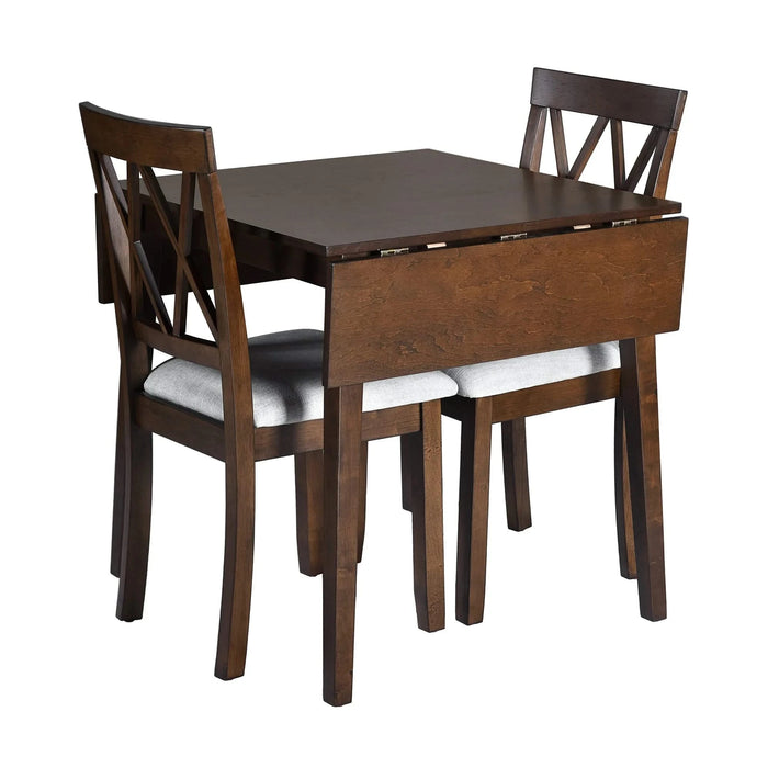 Brown 3 Piece Kitchen Dining Set with Drop Leaf Table and Upholstered Chairs in Solid Wood and MDF Default -DTYStore