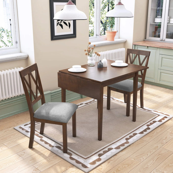 Brown 3 Piece Kitchen Dining Set with Drop Leaf Table and Upholstered Chairs in Solid Wood and MDF Default -DTYStore
