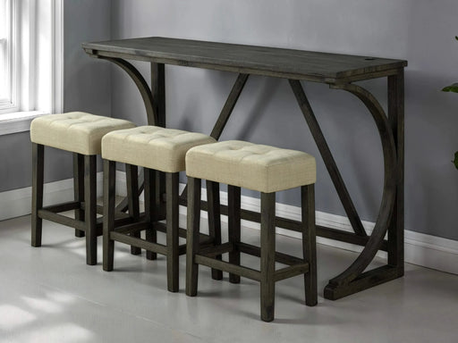 Brown Dining Room 4pc Set Functional Unique Dining Table w USB 3x Stools Tufted Beige Seats Kitchen Default -DTYStore