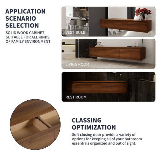 Brown Ebony Wall-Mounted Bathroom Vanity with Resin Sink and 2-Side Cabinet, 3-Soft Close Drawer, Plywood Default -DTYStore