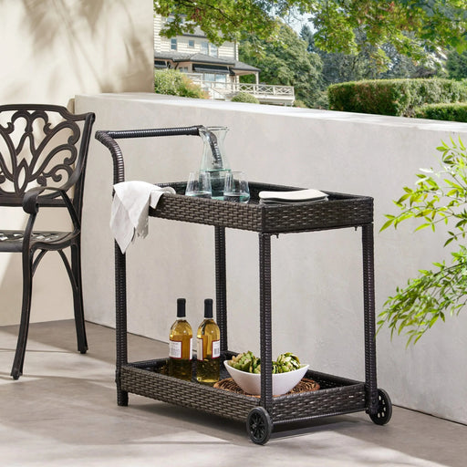 Brown Resin Wicker Bar Cart with Metal Frame Default -DTYStore