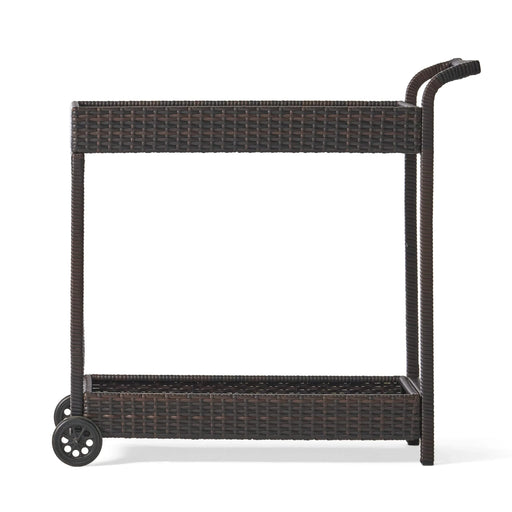Brown Resin Wicker Bar Cart with Metal Frame Default -DTYStore