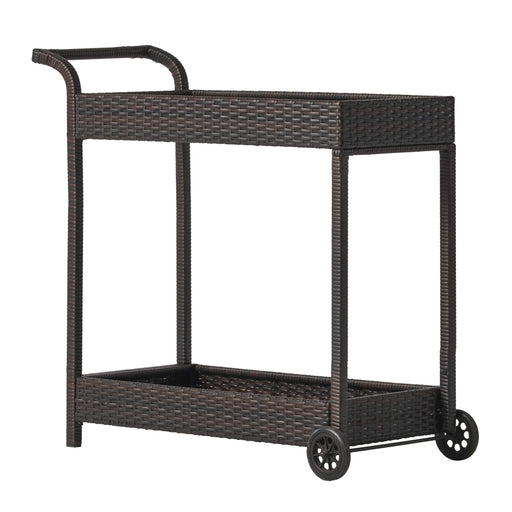 Brown Resin Wicker Bar Cart with Metal Frame Default -DTYStore