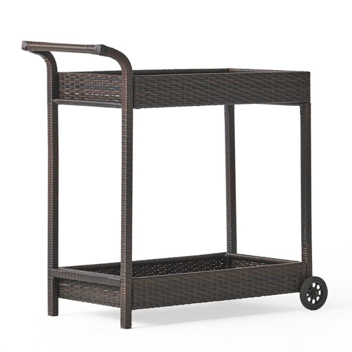 Brown Resin Wicker Bar Cart with Metal Frame Default -DTYStore