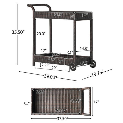 Brown Resin Wicker Bar Cart with Metal Frame Default -DTYStore