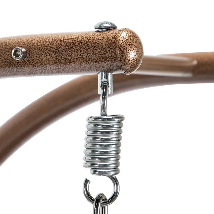 Brown Wicker Hanging Double-Seat Swing Chair with Stand w/Beige Cushion Default -DTYStore