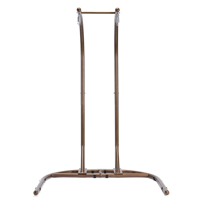 Brown Wicker Hanging Double-Seat Swing Chair with Stand w/Beige Cushion Default -DTYStore