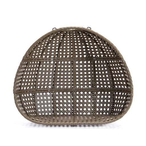 Brown Wicker Hanging Double-Seat Swing Chair with Stand w/Beige Cushion Default -DTYStore