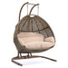 Brown Wicker Hanging Double-Seat Swing Chair with Stand w/Beige Cushion Default -DTYStore