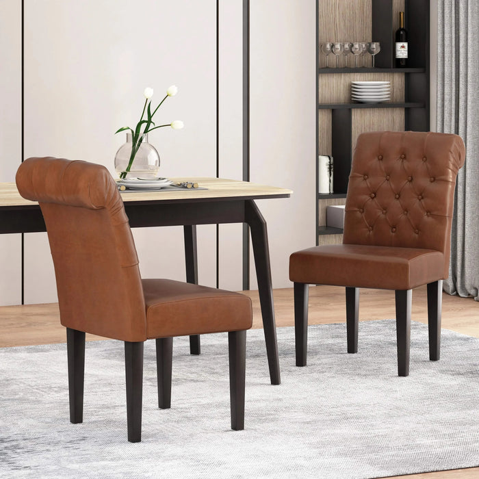 Broxton Tuft Dining Rolltop Chair Set of 2, Contemporary Design, Light Brown, PU Material Default -DTYStore