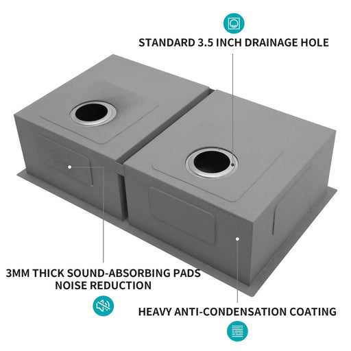 Brushed Nickel 16 Gauge Stainless Steel Undermount Double Bowl Kitchen Sink 32x18 inch with 9 Inch Deep Bowls Default -DTYStore