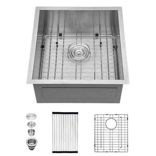 Brushed Nickel 19 Inch Undermount Stainless Steel Kitchen Sink 16Gauge 9 Inch Deep Single Bowl Basin Default -DTYStore