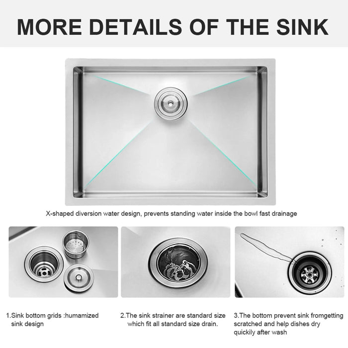 Brushed Nickel 26 Inch Undermount Stainless Steel Kitchen Sink 16 Gauge, 10 Inch Deep Single Bowl - DTY Store