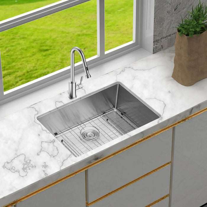 Brushed Nickel 26 Inch Undermount Stainless Steel Kitchen Sink 16 Gauge, 10 Inch Deep Single Bowl - DTY Store
