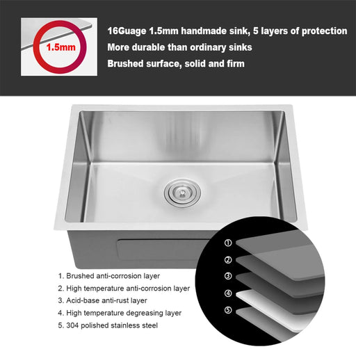 Brushed Nickel 27 Inch Undermount Stainless Steel Kitchen Sink 16 Gauge 10 Inch Deep Single Bowl Default -DTYStore