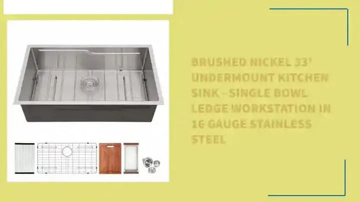 Brushed Nickel 33' Undermount Kitchen Sink - Single Bowl Ledge Workstation in 16 Gauge Stainless Steel -DTYStore