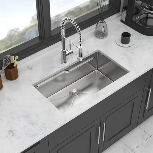 Brushed Nickel 33' Undermount Kitchen Sink - Single Bowl Ledge Workstation in 16 Gauge Stainless Steel Default -DTYStore