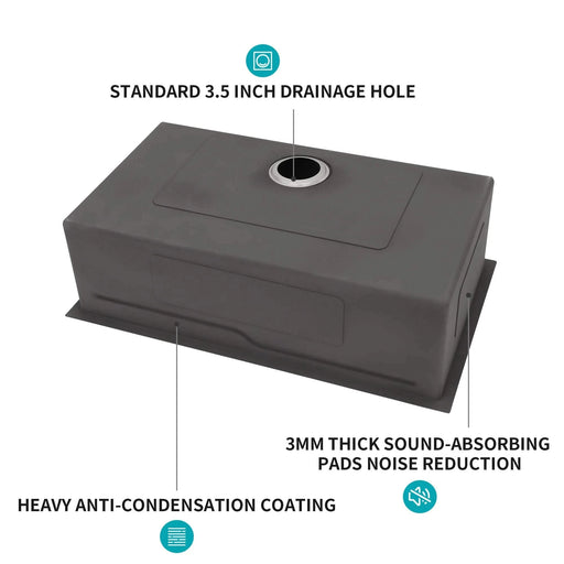 Brushed Nickel 33' Undermount Kitchen Sink - Single Bowl Ledge Workstation in 16 Gauge Stainless Steel Default -DTYStore