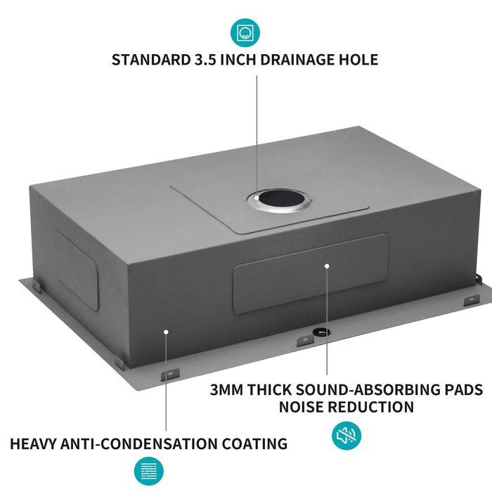 Brushed Nickel 33 x 22 Inch Kitchen Sink Drop In 16 Gauge Stainless Steel Single Bowl Topmount Basin Default -DTYStore