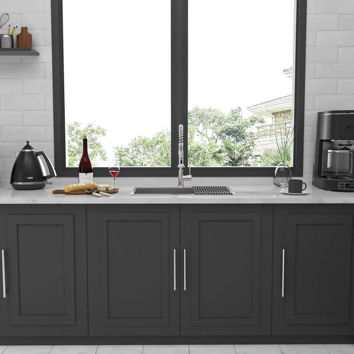 Brushed Nickel 33 x 22 Inch Kitchen Sink Drop In 16 Gauge Stainless Steel Single Bowl Topmount Basin Default -DTYStore