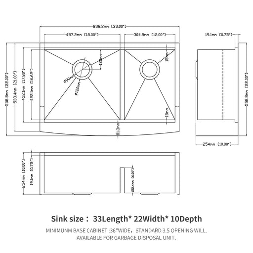 Brushed Nickel Double Bowl Farmhouse Sink Workstation 33 Inch Stainless Steel 16 Gauge Apron Front Default -DTYStore
