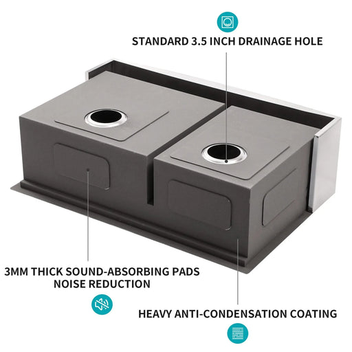 Brushed Nickel Double Bowl Farmhouse Sink Workstation 33 Inch Stainless Steel 16 Gauge Apron Front Default -DTYStore