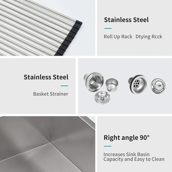 Brushed Nickel Double Bowl Undermount Kitchen Sink 33'x19' with 16 Gauge Stainless Steel and Deep Basins Default -DTYStore