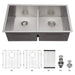 Brushed Nickel Double Bowl Undermount Kitchen Sink 33'x19' with 16 Gauge Stainless Steel and Deep Basins Default -DTYStore