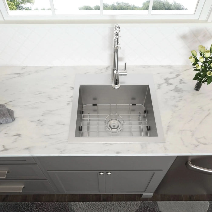 Brushed Nickel Laundry Sink - 22' x 22' Topmount Utility Sink 16 Gauge Stainless Steel 12 Inch Deep Single Bowl - DTY Store