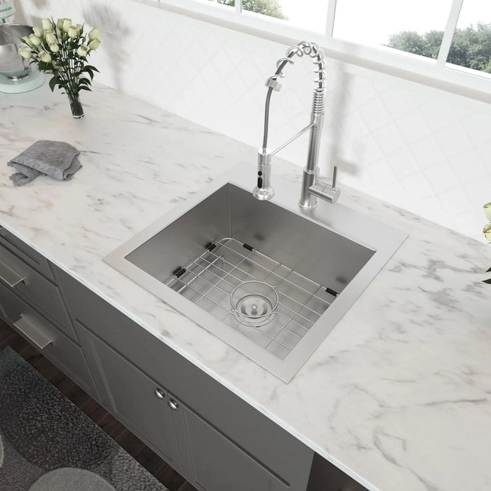 Brushed Nickel Laundry Sink - 22' x 22' Topmount Utility Sink 16 Gauge Stainless Steel 12 Inch Deep Single Bowl - DTY Store
