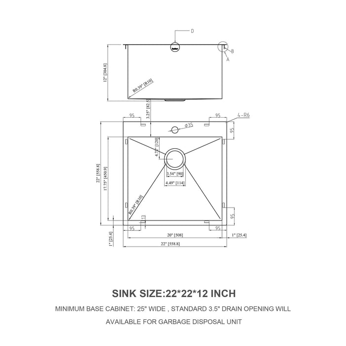 Brushed Nickel Laundry Sink - 22' x 22' Topmount Utility Sink 16 Gauge Stainless Steel 12 Inch Deep Single Bowl - DTY Store