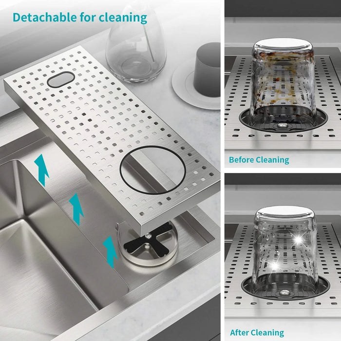 Brushed Nickel Single Bowl Workstation Kitchen Sink with Cup Washer 33x22 inch 16 Gauge Stainless Steel Default -DTYStore