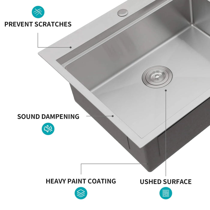 Brushed Nickel Single Bowl Workstation Kitchen Sink with Cup Washer 33x22 inch 16 Gauge Stainless Steel Default -DTYStore