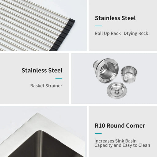 Brushed Nickel Undermount 13 Inch Stainless Steel Kitchen Sink 16 Gauge 9 Inch Deep Default -DTYStore