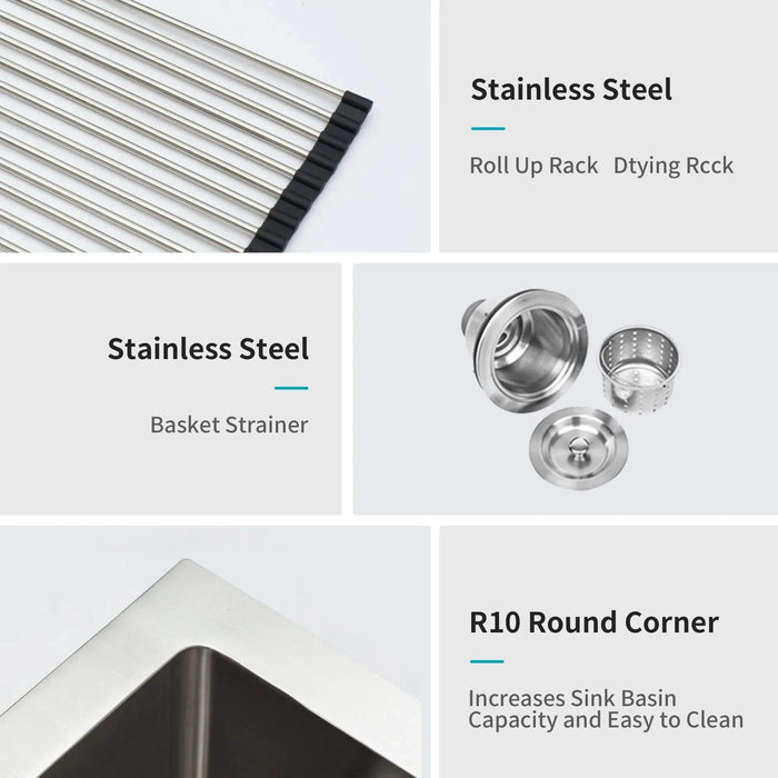 Brushed Nickel Undermount 13 Inch Stainless Steel Kitchen Sink 16 Gauge 9 Inch Deep Default -DTYStore