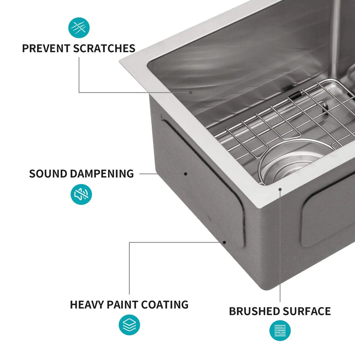 Brushed Nickel Undermount 13 Inch Stainless Steel Kitchen Sink 16 Gauge 9 Inch Deep Default -DTYStore