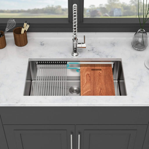 Brushed Nickel Undermount Kitchen Sink - 33x19 inch Single Bowl with Ledge Workstation, 16 Gauge Stainless Steel Default -DTYStore