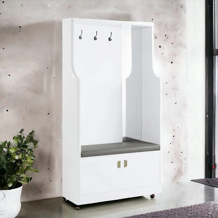 Buck II White High Gloss Finish Hall Tree Default -DTYStore