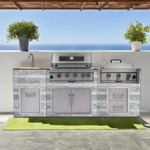Built-in Outdoor Kitchen 32 inch LPG Gas Grill 60000 BTU Stainless Steel Four burners Grill with Infrared Rear Bunrer and Door and Drawer Combo and Drop in Stainless Steel 304# Sink with BBQ Tool Set-DTYStore