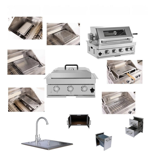 Built-in Outdoor Kitchen 32 inch LPG Gas Grill 60000 BTU Stainless Steel Four burners Grill with Infrared Rear Bunrer and Door and Drawer Combo and Drop in Stainless Steel 304# Sink with BBQ Tool Set-DTYStore