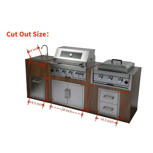 Built-in Outdoor Kitchen 32 inch LPG Gas Grill 60000 BTU Stainless Steel Four burners Grill with Infrared Rear Bunrer and Door and Drawer Combo and Drop in Stainless Steel 304# Sink with BBQ Tool Set-DTYStore