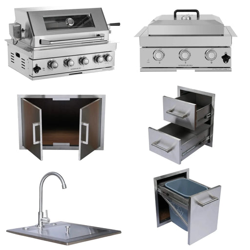 Built-in Outdoor Kitchen 32 inch LPG Gas Grill 60000 BTU Stainless Steel Four burners Grill with Infrared Rear Bunrer and Door and Drawer Combo and Drop in Stainless Steel 304# Sink with BBQ Tool Set-DTYStore