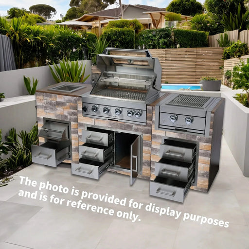 Built-in Outdoor Kitchen 32 inch LPG Gas Grill 60000 BTU Stainless Steel Four burners Grill with Infrared Rear Bunrer and Door and Drawer Combo and Drop in Stainless Steel ICE BOX with BBQ Tool Set Default -DTYStore