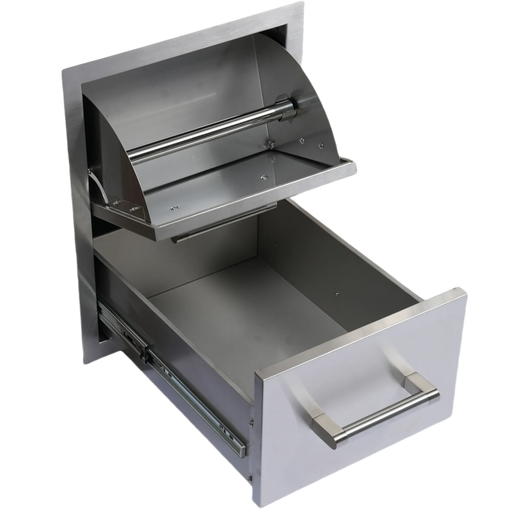 Built-in Outdoor Kitchen 32 inch LPG Gas Grill 60000 BTU Stainless Steel Four burners Grill with Infrared Rear Bunrer and Door and Drawer Combo and Drop in Stainless Steel ICE BOX with BBQ Tool Set Default -DTYStore