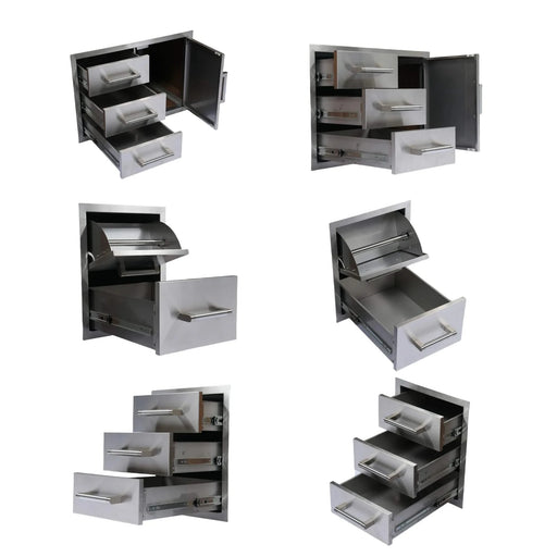 Built-in Outdoor Kitchen 32 inch LPG Gas Grill 60000 BTU Stainless Steel Four burners Grill with Infrared Rear Bunrer and Door and Drawer Combo and Drop in Stainless Steel ICE BOX with BBQ Tool Set Default -DTYStore