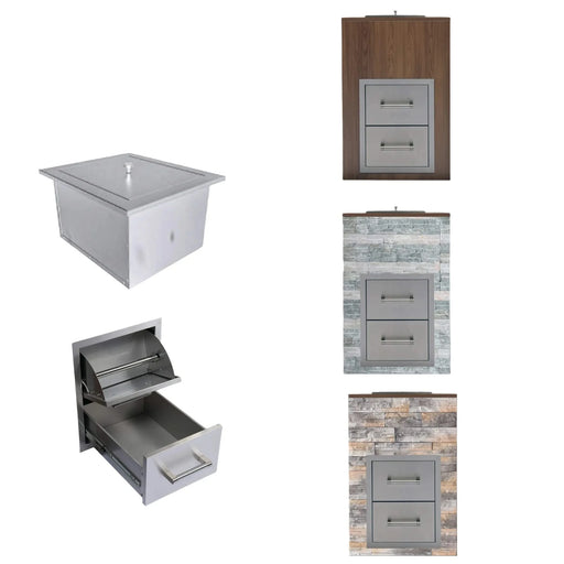 Built-in Outdoor Kitchen 32 inch LPG Gas Grill 60000 BTU Stainless Steel Four burners Grill with Infrared Rear Bunrer and Door and Drawer Combo and Drop in Stainless Steel ICE BOX with BBQ Tool Set Default -DTYStore