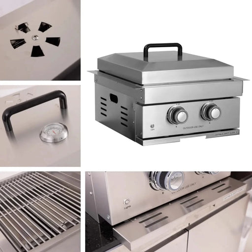 Built-in Outdoor Kitchen 32 inch LPG Gas Grill 60000 BTU Stainless Steel Four burners Grill with Infrared Rear Bunrer and Door and Drawer Combo and Drop in Stainless Steel ICE BOX with BBQ Tool Set Default -DTYStore