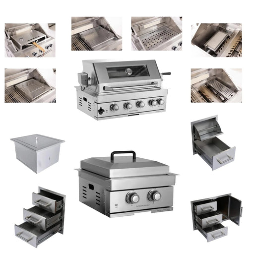 Built-in Outdoor Kitchen 32 inch LPG Gas Grill 60000 BTU Stainless Steel Four burners Grill with Infrared Rear Bunrer and Door and Drawer Combo and Drop in Stainless Steel ICE BOX with BBQ Tool Set Default -DTYStore