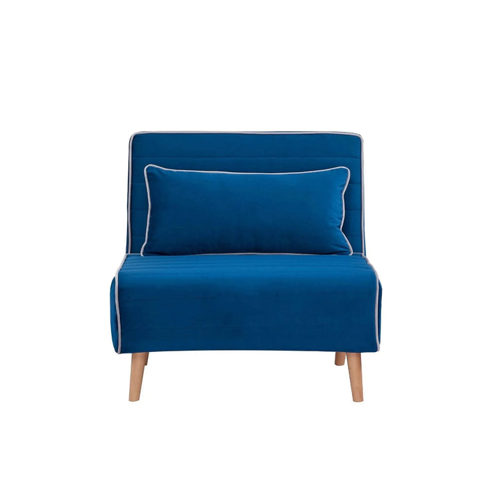 CANON Modern Velvet Foldable Sofa Bed with Piping Design - 3-Position Adjustable Backrest, Converts to Bed in 10 Seconds, Includes Pillow, Blue Space-Saving Sofa Bed for Small Default -DTYStore