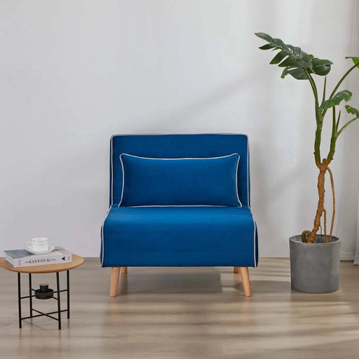 CANON Modern Velvet Foldable Sofa Bed with Piping Design - 3-Position Adjustable Backrest, Converts to Bed in 10 Seconds, Includes Pillow, Blue Space-Saving Sofa Bed for Small Default -DTYStore